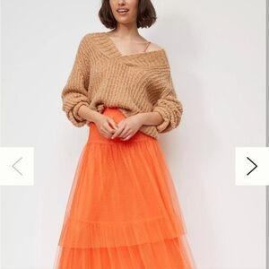 Anthropologie Orange Tiered Tulle Maxi Skirt - Women Size Small